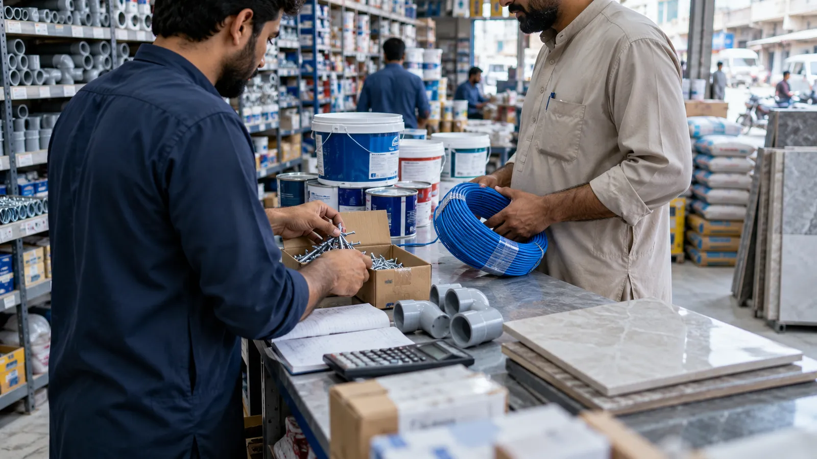 Hardware store software in Pakistan: units, paint and contractor credit