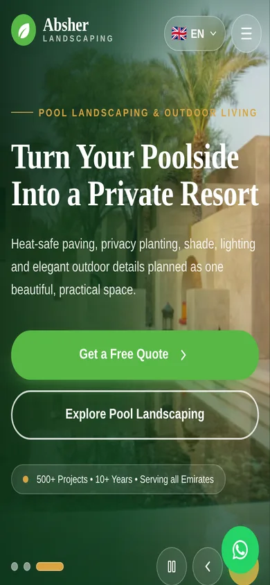 Absher Landscaping website on a phone