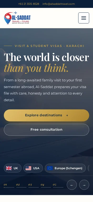 Al-Saddat Travel + Tours website on a phone