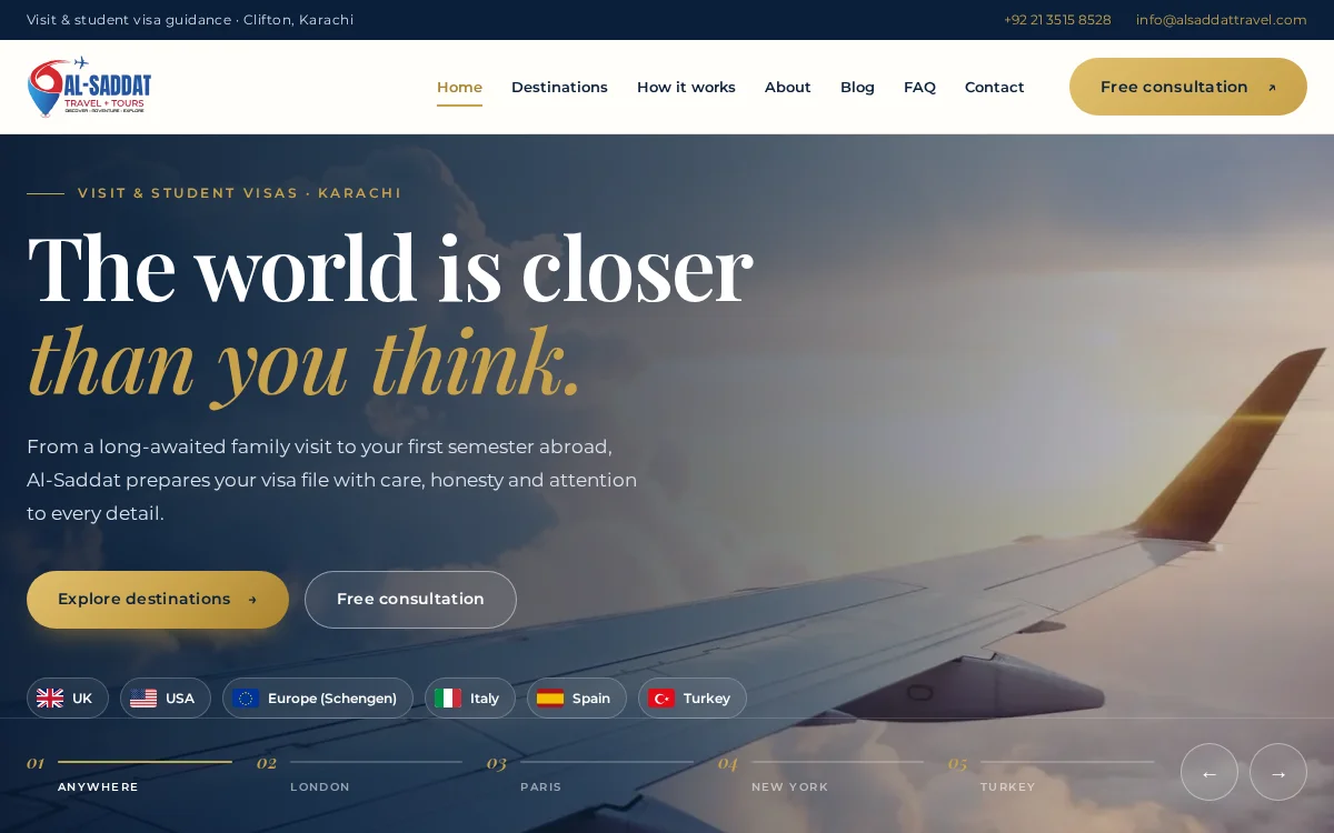 Al-Saddat Travel + Tours website on a laptop