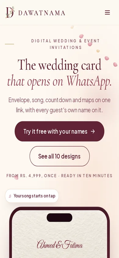 Dawatnama website on a phone