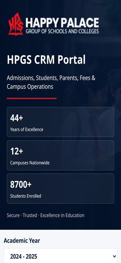 Happy Palace School website on a phone