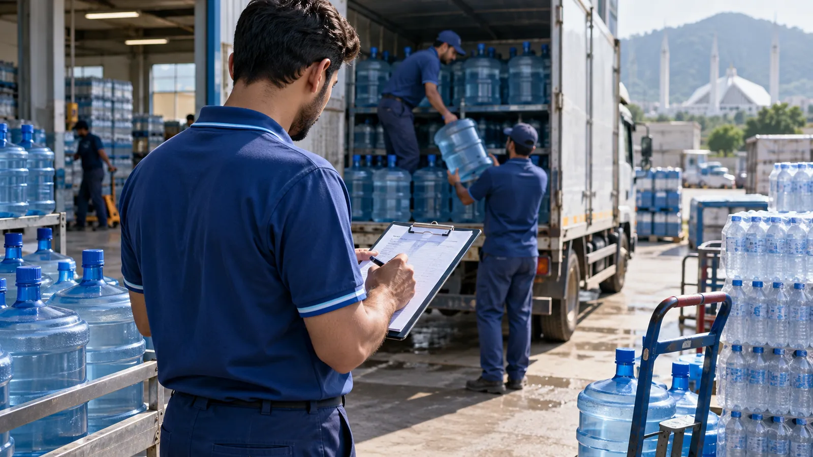 Water bottling plant software: production, routes and empty bottles