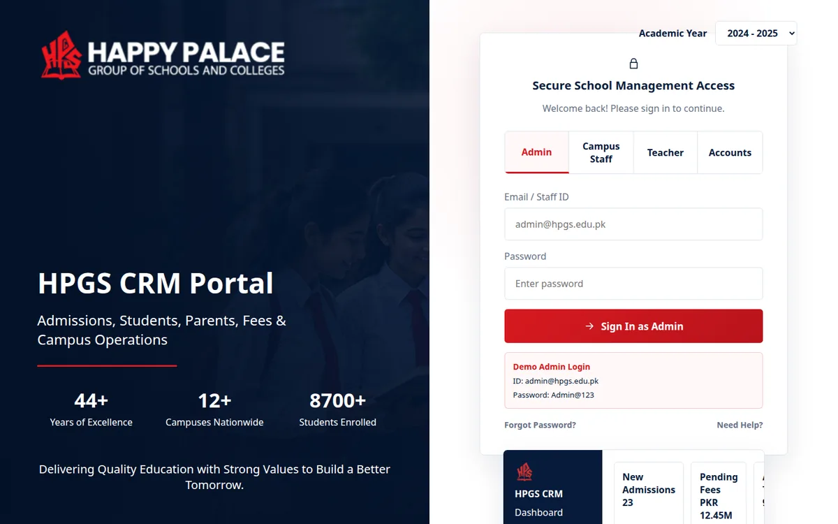 Happy Palace School website home page