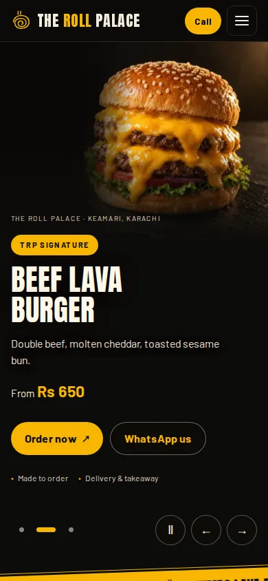 The Roll Palace website on a phone