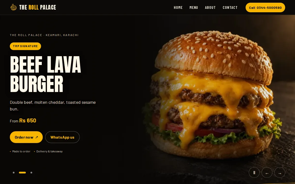 The Roll Palace website on a laptop
